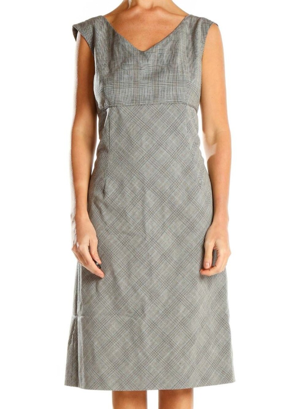 Ann Taylor Sheath Dress Size 2 Plaid Sleeveless Wool Blend V Neck